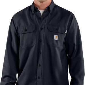 Carhartt Men's Solid Fr Long Sleeve Button Down Work Shirt Big and Tall Navy